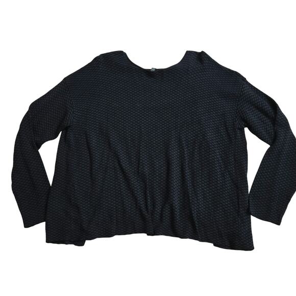 EILEEN FISHER Women Boxy Oversized Lagenlook Open Back Knit Sweater M Blue Black - Picture 7 of 11